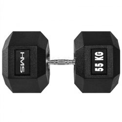 Gumowana hantla sześciokątna HEX PRO 55kg HMS